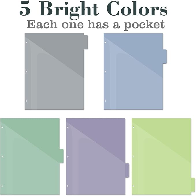 Pocket Plastic Dividers, 5 Tab Set, 10 Count (Pack of 2), Letter Size(8.5"x11"), Morandi Color