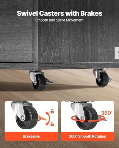 VEVOR 3 Drawer Wooden File Cabinet, Mobile Filing Cabinet with Power Strip, Lockable Rolling File Storage with Adjustable Shelves & 5 Wheels, Floor Standing Printer Stand for Home Office School, Gray