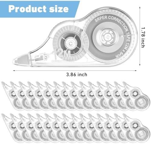 AmazingSpark 200 Pcs Correction Tape Bulk 39.4 ft White Wrong out Tear-resistant Instant Corrections Easy to Use Applicator for School, Office, Note Taking, Journal, Tape Width 0.2in (Clear)
