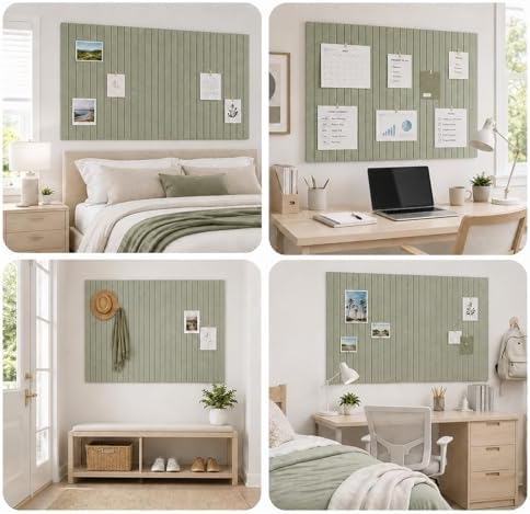 SIOLOC Ribbed Felt Bulletin Board Tiles, 12 Pack Sage Green Cork Board Alternative for Walls, Large Grooved Felt Wall Tiles, 47.2 x 35.4 in Large Pin Board for Office Classroom Dorm