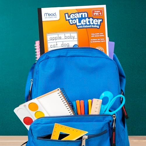 Mead Learn to Letter Writing Tablet, Handwriting Practice Pad Grades PK-1, 10" x 8", Solid & Dotted Raised Ruling, 40 Sheets, 4 Pack (480018)