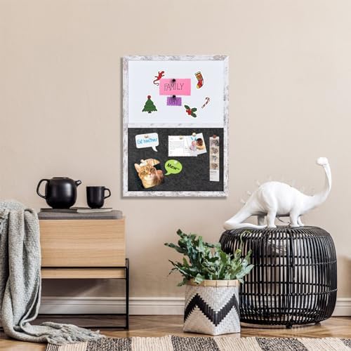 Whiteboard Bulletin Board Dark Gary Felt Board Combo for Office School Kitchen Bedroom, White Wood Frame,17.7"*23.6",Whiteboard+BK-4560WH