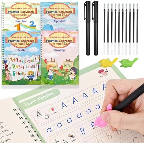 Large Grooved Handwriting Practice Books, Magic Reusable Workbooks