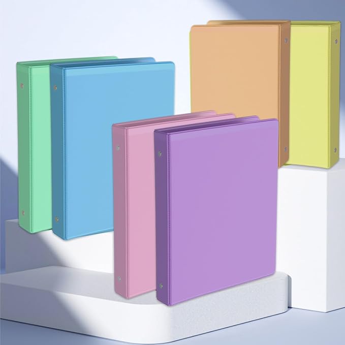0.5 Inch 3 Ring Binder, Round Ring,with 2 Interior Pockets,Holds 150 Sheets Letter Size Paper,PVC Free, Assorted Colors 6 Pack