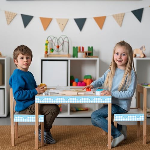 50ft Checkered Bulletin Board Borders, Checkerboard Straight Trim Border with Scalloped Edge Print, Classroom Decor for Chalkboard Whiteboard Back to School Supplies, Blue and White