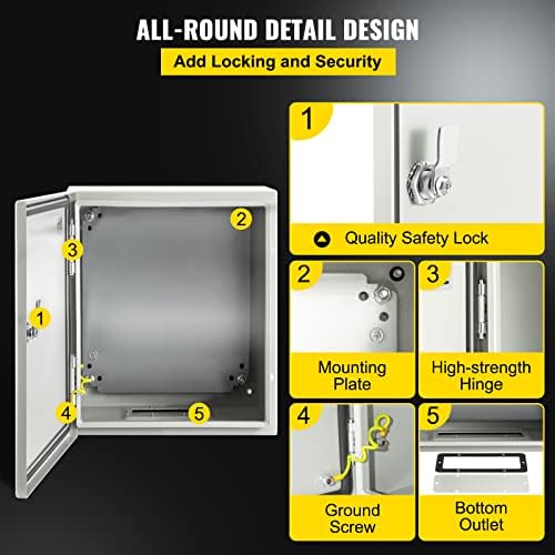 VEVOR NEMA Steel Enclosure, 12" x 10" x 6" NEMA 4X Steel Electrical Box, IP66 Waterproof & Dustproof, Outdoor/Indoor Electrical Junction Box, with Mounting Plate