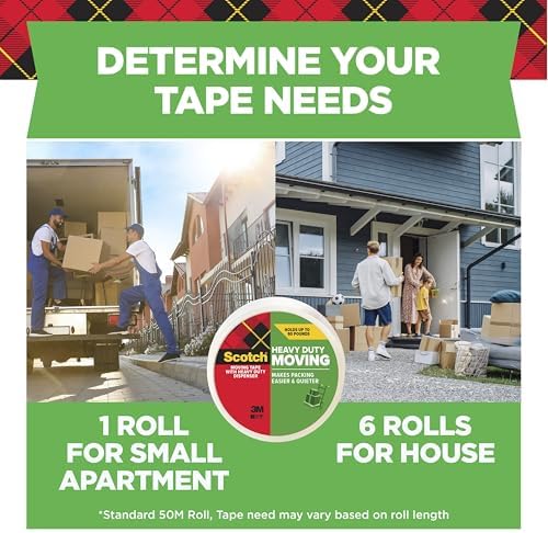 Scotch Heavy Duty Moving Packing Tape, Clear, Makes Packing Easier & Quieter, 1.88 in. x 54.6 yd., 2 Tape Rolls with 1 Dispenser