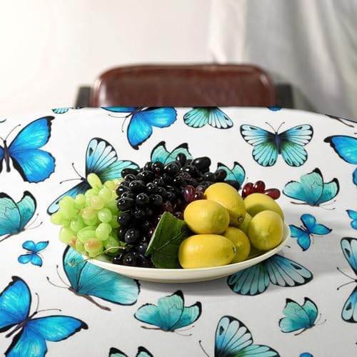 Blue Butterfly Tablecloth, Cute Animal Green Teal Butterfly Fantasy Wings Print Table Cover for Home Kitchen Outdoor Party Picnic Wedding Decor 60x110in