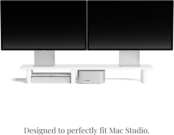 Raico Desk Cockpit Shelf Monitor Stand System Dual Screen Setup Wood Large Desk Accessory Organizer Unit (Matte White, Medium v2 | 36 Inches)
