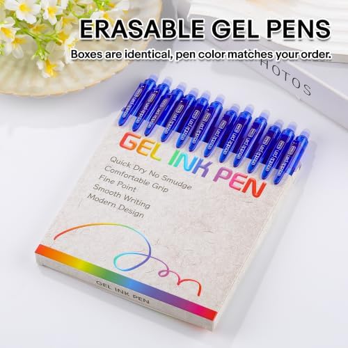 USUAL Retractable Erasable Pens 12 Blue Erasable Gel Pen 0.5mm Erasable Gel Pens Black Make Mistakes Disappear Smooth Writing Pen Office Back-to-School Supplies (Blue)