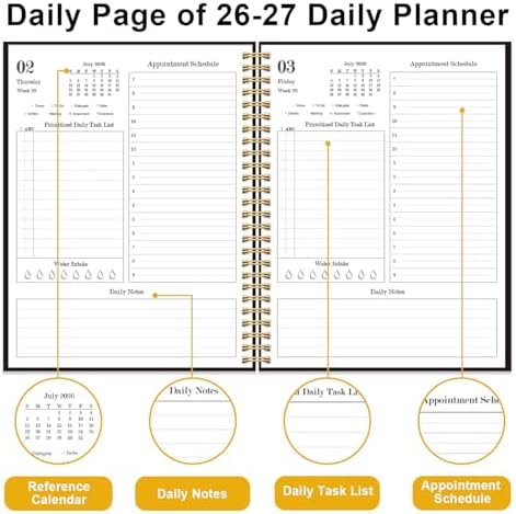 Daily Planner 2026-2027 - July 2026 to June 2027, 7" x 10", Black