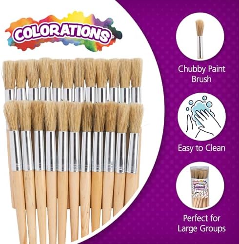 Colorations Classic Wooden Chubby Brushes Set of 24, Ages 2+ | Kids, All-Purpose Paint Brushes, Use for Arts & Crafts Projects & All Types of Mediums