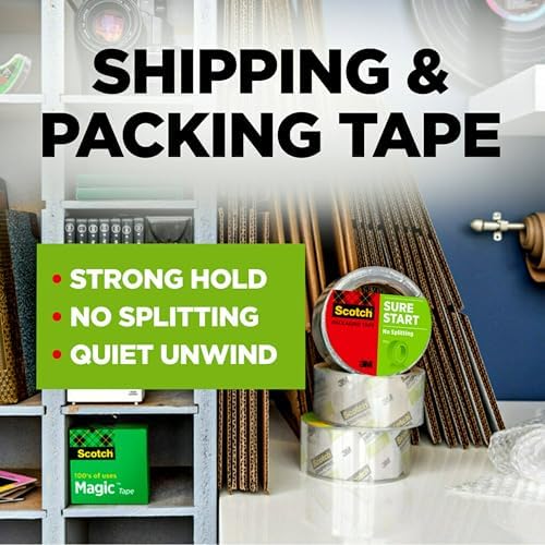 Scotch Sure Start Packing Tape Clear | Quiet Unwind | Easy Start Technology | 1.88 in x 25 yd | 6 Rolls, Pack of 6