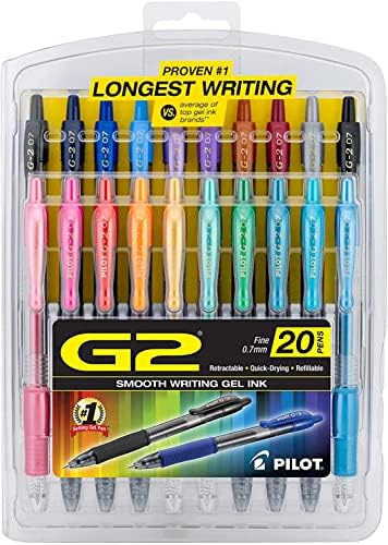 PILOT G2 Premium Gel Pens, Fine Point 0.7mm, Assorted Inks, 20-Pack