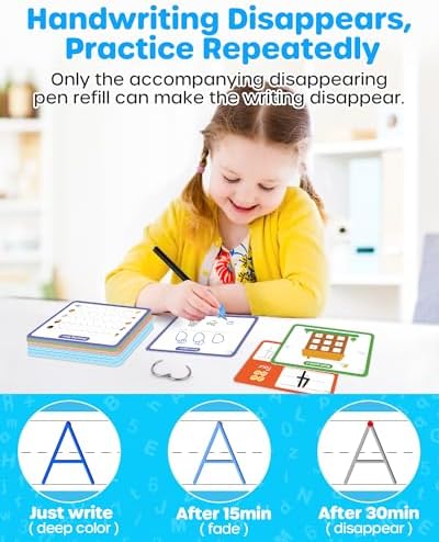 D-FantiX Magic Grooved Writing Practice for Kids Age 3-5, Reusable Grooved Handwriting Practice for Kids 5-7, Number Letter Tracing Practice Cards for Kids Kindergarten Preschool Learning Activities