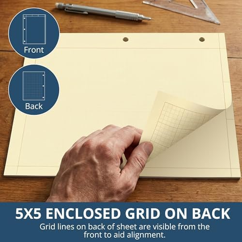 Roaring Spring Graph Ruled Engineering Pad, Engineering Graph Paper Pad, 24 Pack, 5x5 Enclosed Grid, 8.5" x 11", 100 Sheets, 3 Hole Punched, Buff Tinted Sheets, Made in USA