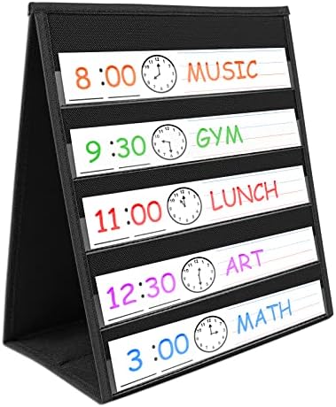 EAMAY Desktop Pocket Chart, Tabletop Teaching Classroom Pocket Charts Double-Side and self-Standing Pocket Chart for Kindergarten, Home Use or Classroom (Black)