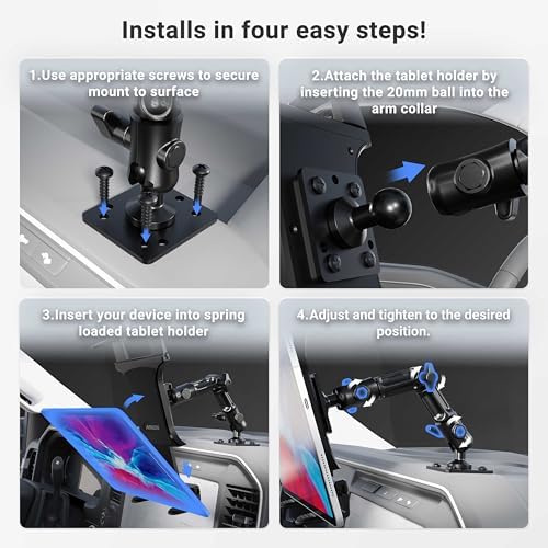 ARKON Mounts - Heavy-Duty Tablet Mount | Secure Drill Base for Cars, Walls, and Tables | Adjustable Arm Ensures Perfect Positioning | Universal Tablet Stand and Holder | Great for iPad Wall Mount
