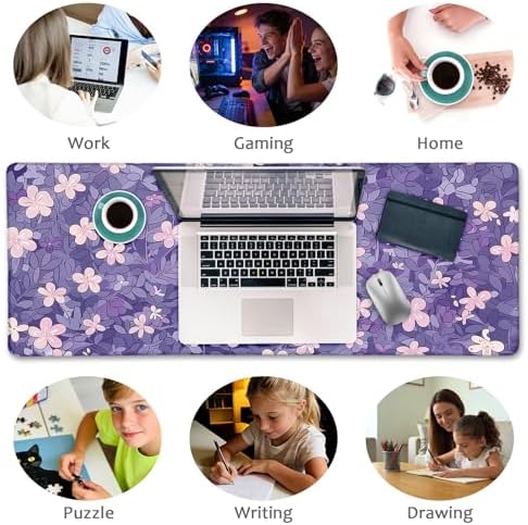 LIMKRIAN Cat Purple Mouse Pad Large Desk Mat 31.5x11.8 in