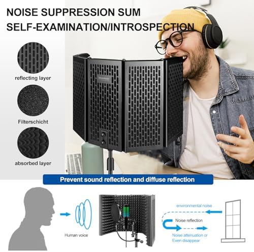 Aokeo Studio Recording Microphone Isolation Shield with Pop Filter & Tripod Stand,High Density Absorbent Foam to Filter Vocal,Foldable Sound Shield for Blue Yeti and Condenser Microphones
