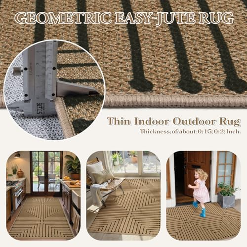 Lahome Neutral 3x5 Outdoor Rug, Black Easy Jute Entry Front Door Rug