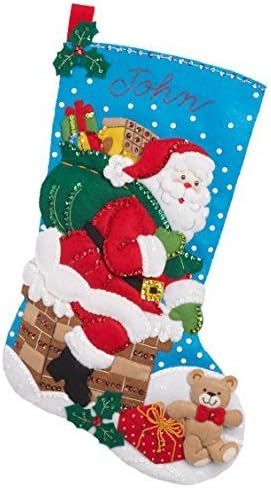 Bucilla Felt Applique 18" Stocking Making Kit, Down The Chimney, Perfect for DIY Arts and Crafts, 86656