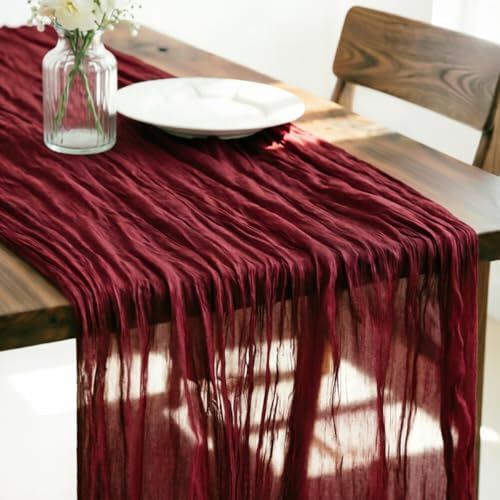 Burgundy Cheesecloth Table Runner Fall Boho Wedding Birthday Home Decor