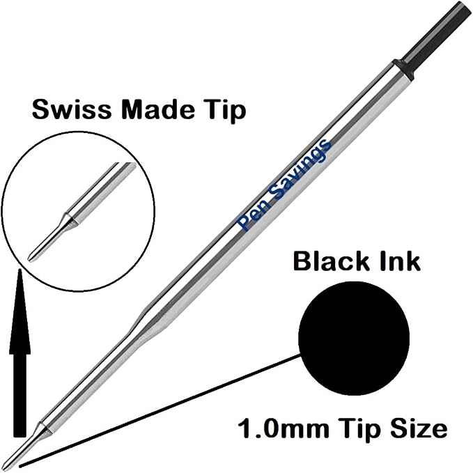 5 Pen Savings Ballpoint Pen Refills Compatible with Papermate Lubriglide, Aspire, PhD Pens, Medium Point, Bulk Packed (Black)