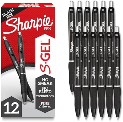 Sharpie S-Gel Pens, Fine Point (0.5mm), Black Ink, 12 count - Ideal for Writing, Journaling, Drawing, Coloring, Note-Taking, College Supplies