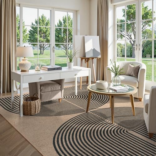 Lahome Modern Rainbow Easy Jute 9x12 Rug, Large Non Slip Indoor Outdoor Rug