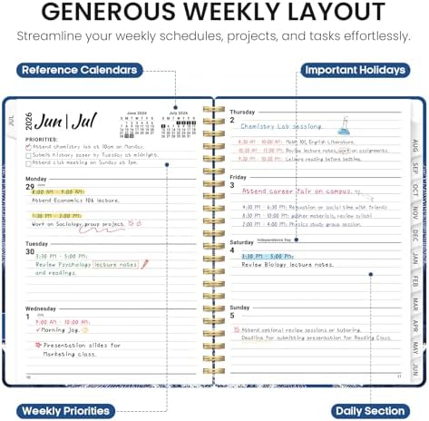 Planner 2026-2027, Monthly & Weekly Jul 2026-Jun 2027 Calendar Planner