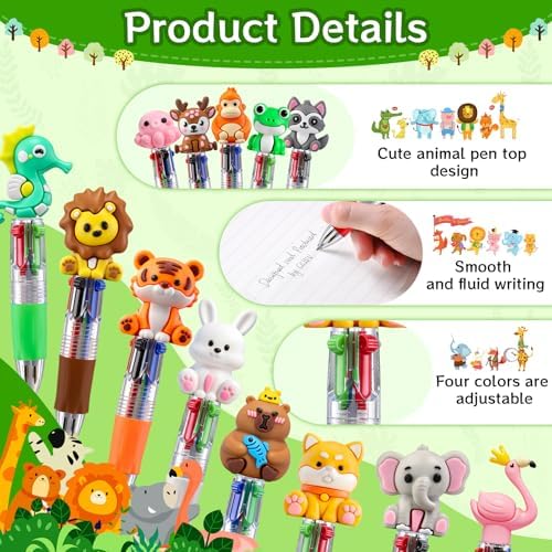 30Pcs Animals Mini Multicolor Pen in One 4-in-1 Cute Pens Bulk, Ballpoint Pens for Birthdays Parties, Fun Pens Gifts Assorted Ink Kawaii Pen
