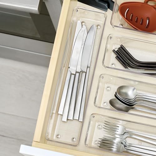 iDesign Plastic Drawer Organizer Bins, Set of 3, Clear