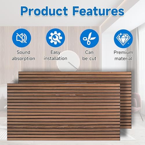 5 Pack Large Wood SlatWall Acoustic Panels for Wall 47.2 x 23.6 x 0.4 Inch Soundproof Absorbing Decor Panel Wood Veneer Panels for Living Room Bedroom Home Studio Office Decor(Wooden Stripes, 5 Pack)