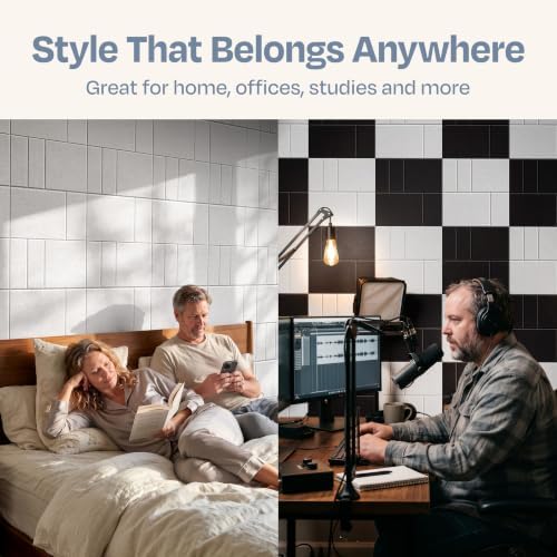 Acoustic Panels 12-Pack Soundproof Wall Panels 12"x12"x0.4" Decorative Sound Dampening for Your Home, Office, Studio, Bedroom & More with Unique GridFrame Carving [White]