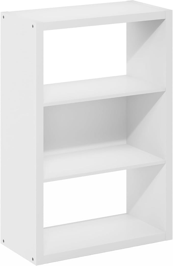 Furinno Viola Book Shelf, 3-Tier Bookshelf, Extra Thick Frame Bookcase with Open Shelf, Open Back Design, 11.3" x 23.2" x 35.9", for Living Room, Bedroom, Home Office, White
