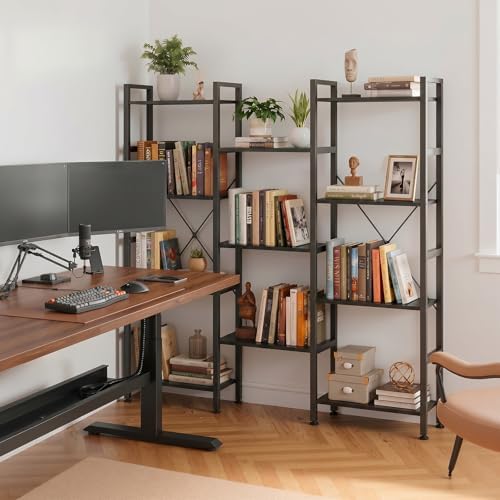 Triple Bookshelf, Free Standing Bookcase with Open Storage Shelves