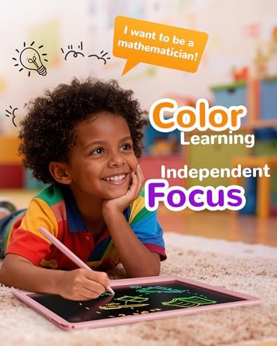 KOKODI LCD Writing Tablet, 12 Inch Colorful Toddler Doodle Board Drawing Tablet, Erasable Reusable Electronic Drawing Pads, Educational and Learning Toy for 3-6 Years Old Boy and Girls(Pink)
