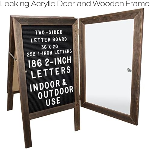 Excello Global Products Large Wooden A-Frame Sign 36x20 Felt Letter Board with Changeable Letters & Enclosure-Freestanding Rustic Vintage Message Felt Board-Double Sided Display-Standing Sidewalk Sign