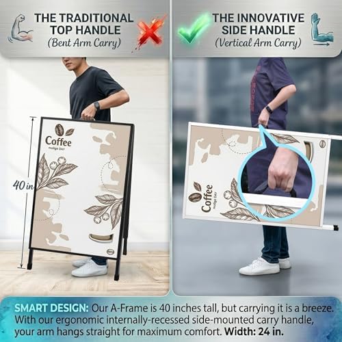 Pionites Heavy Duty Slide-in Folding A Frame Sign Sidewalk Sign 24x 36 Inch Steel Metal Double-Side Pavement sign Corrugated Plastic Poster (2, White, 24''X36''(Frame Only))