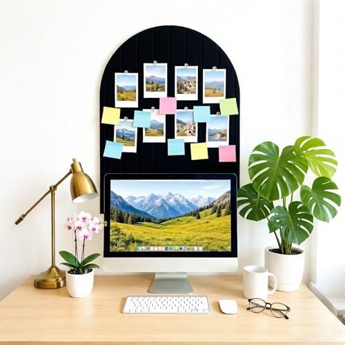 Arched Felt Bulletin Board Tiles 36" x 24" Large Cork Board Alternative for Office Walls, Versatile Memo Photo Display Board with Pushpin, Bulletin Board for Home Bedroom Decor - Black