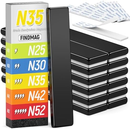 FINDMAG Bar Magnet, Rare Earth Magnets, 12 Pack, Black, 2.36x0.39x0.12in