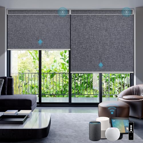 SmartWings Motorized Smart Roller Shades, 100% Blackout Eclipse Charcoal