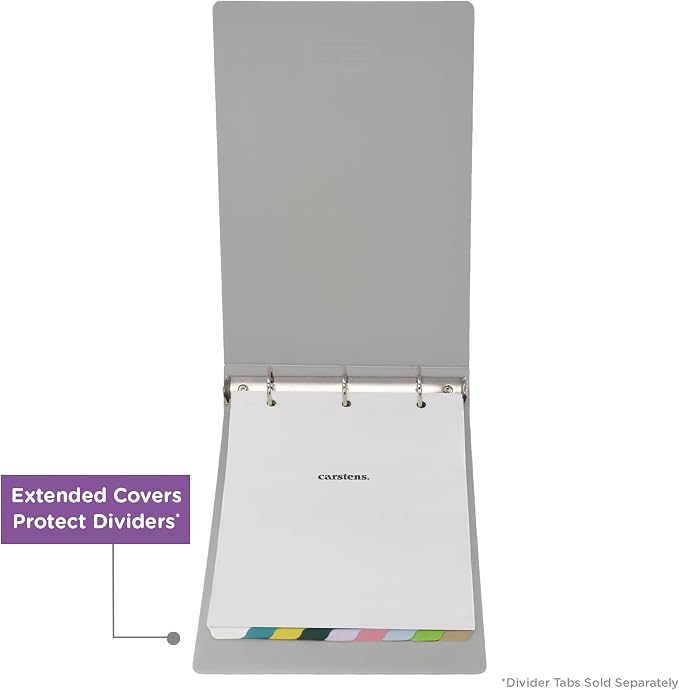Carstens 2-Inch Heavy Duty 3-Ring Binder - Top Opening, Ash Gray, Durable Plastic, Precision No-Gap Rings, Waterproof Cover, No Pockets, Holds 300 US Letter Sheets, BPA-Free, Made in USA (2872-3R)