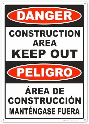 BRIMAR Bilingual Danger Construction Area Keep Out Sign, 10 X 14 Inch