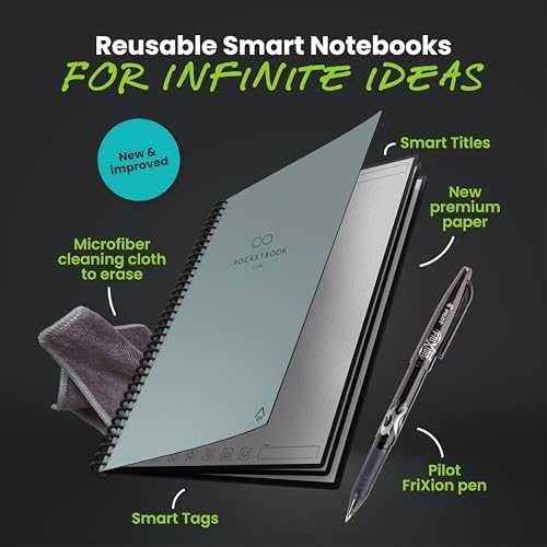 Rocketbook Core Reusable Smart Notebook, Letter Size 8.5x11, Grey
