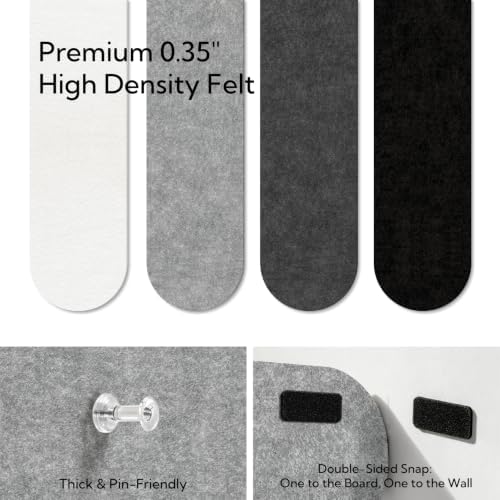 Olanglab Felt Bulletin Board Strips 4-Pack 24"x16" with 50 Pins, Lunar Grey