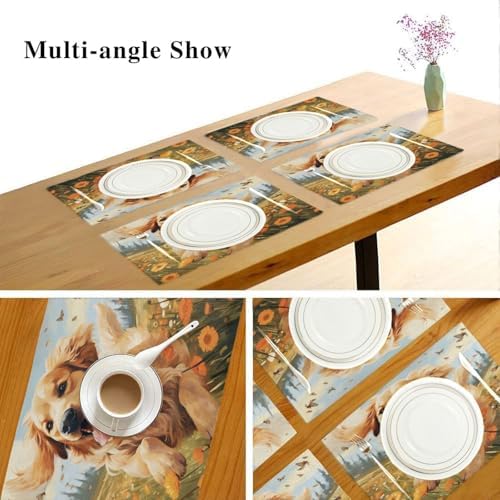 ALAZA Happy Golden Retriever in Flower Field Set of 6 Placemats Rectangle Table Mat for Dining Table Restaurant Kitchen Home Decor, 12" x 18"