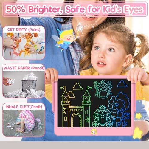Hockvill LCD Writing Tablet 12 Inch, Toys for Boys Girls Drawing Pad for 3 4 5 6 7 Year Old Kids Toys, Toddler Erasable Doodle Board Travel Essentials, Christmas Birthday Gift for Kids - Pink