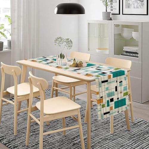 Mid Century Geometric Table Runner,Table Runners for Kitchen Dining Modern Tables Decor Decoration for Kitchen Family Dinner Table Holiday Party 13 x 70 Inch